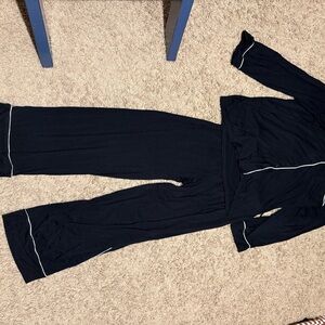 Aerie Black Pajama Set with White Trim